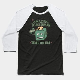 The Amazing Toasterman Saves the Day Funny Halftone Robot Toaster Baseball T-Shirt